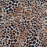 A classic black and tan leopard print on a viscose fabric. Perfect for wrap dresses, wide legged trousers and blouses. Available to buy in half metre increments at Fabric Focus Edinburgh.