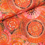 A stunning stretch cotton print with hot pink, sunshine orange in geometric shapes with a Mexican vibe. Perfect for your summer wardrobe. How about a shift dress, or a pencil skirt?  Sold in half metre increments.