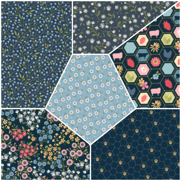 Fat Quarter Bundles.  Beautifully co-ordinated fabrics for all of your sewing projects. Each fat quarter measures approx 50cm x 56cm. Great for cushions, bags, quilts, patchwork, dolls clothes, bunting, crafts and SEW much more! This collection features Sunshine Chamomile with 6 floral designs in shades of blue.