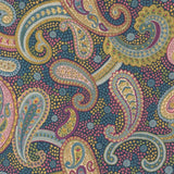 Beautiful colourful paisley shapes on a dark navy background.  Perfect from shirts, tops, dresses and PJs. Available in half metre increments at Fabric Focus. Colours may vary due to differences in computer settings. 