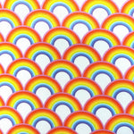 100% cotton. digitally printed. rainbows. Fabric Focus