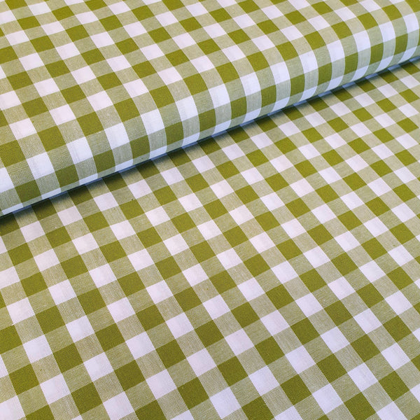 100% yarn dyed cotton gingham. green. Fabric Focus