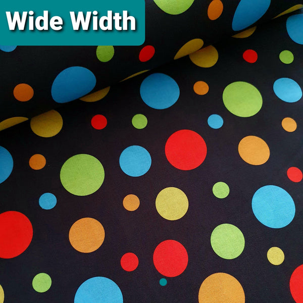 Wide Width backing fabric. Spot on. black multi. 108" wide. Fabric Focus