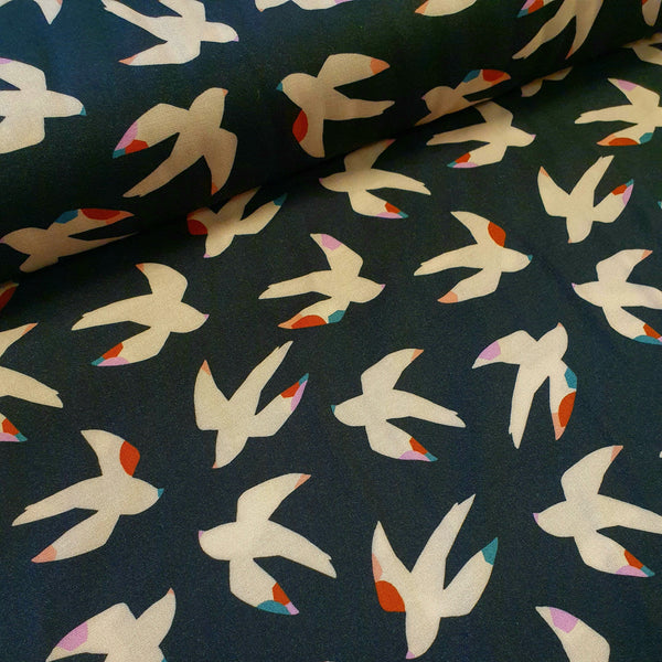 viscose rayon print. bold birds. dashwood studios. Fabric Focus. dressmaking