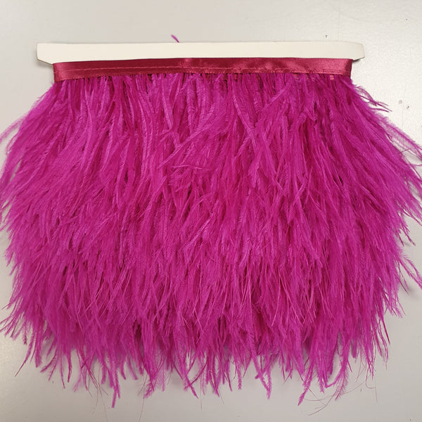Ostrich feather trim in a stunning fuchsia pink colourway, available to buy in store and online at Fabric Focus Edinburgh.