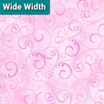 Wide Width Backing Fabric. Swirling Splendor. Pink. 100% cotton. Fabric Focus