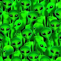 It was only a matter if time before we came under attack by Aliens - and they are here!! Little green Aliens printed on 100% cotton cloth. Available to buy in quarter metre increments.