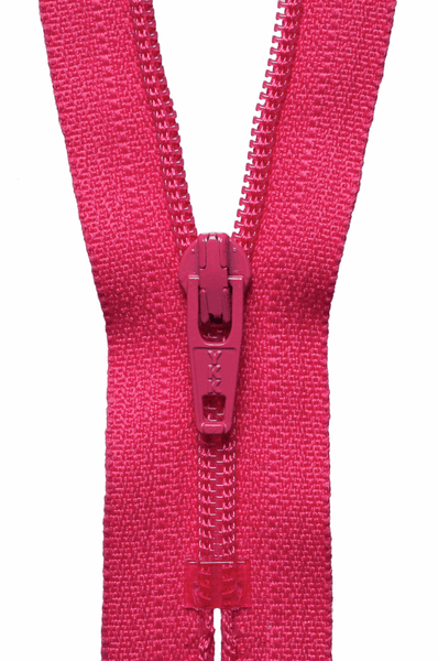 YKK dress zip. 516 shocking pink. various size lengths. Fabric Focus
