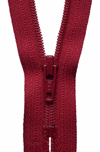YKK dress zip. 520 scarlet berry. various size lengths. Fabric Focus