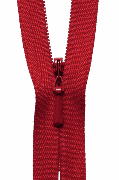 YKK concealed zip. red 519. various sizes. Fabric Focus