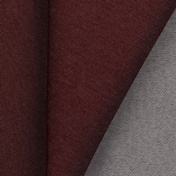 Mid-weight polyester cotton mix denim with a hint of stretch. Available in numerous fashion shades including this deep Bordeaux and ideal for clothing, bag making and lighter furnishing applications. Available to buy in half metre increments.