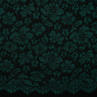 Corded Lace is an exquisite corded lace fabric with a pretty scallop along both edges. Will be perfect to make a statement piece for a special occasion this being the rich Bottle Green colourway. It is slight 'heavier' and more open that the 'Tocca' laces. Available to buy in half metre increments.
