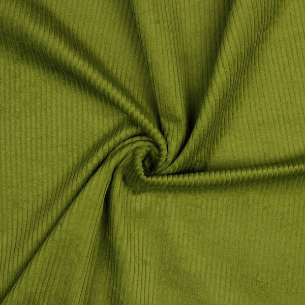 Lustrous and soft, Corduroy is also extremely durable and can be used in dressmaking, for soft furnishings and toys and even for upholstery. This is approximately a 4.5 wale. And comes in many wearable colours, this being a cool Pickle green. Available to buy online in half metre increments.