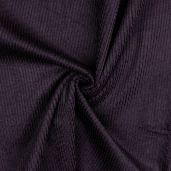 Lustrous and soft, Corduroy is also extremely durable and can be used in dressmaking, for soft furnishings and toys and even for upholstery. This is approximately a 4.5 wale. And comes in many wearable colours, this being a rich dark Aubergine. Available to buy online in half metre increments.