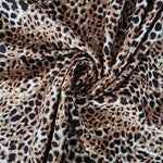 A classic black and tan leopard print on a viscose fabric. Perfect for wrap dresses, wide legged trousers and blouses. Available to buy in half metre increments at Fabric Focus Edinburgh.