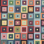Our tapestry fabrics are cotton rich medium/heavy weight cloth, ideal for bag making, cushions, apparel, upholstery and cushions. New designs will continue to be added. Stunning mix of colours with this design of multi coloured squares within squares. Available to buy in half metre increments at Fabric Focus Edinburgh.