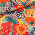 Multi coloured shapes and leaves with a nod to Clarice Cliff in a cotton rayon mix, perfect for Spring/Summer dresses!  Sold in half metre increments at Fabric Focus.