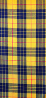 Hard wearing because of the blend between polyester and viscose.  Machine washable and crease resistant - suitable for clothing, kilts, trousers and suits and also for interior products such as curtains and cushions. This is the funky Macleod of Lewis yellow/black plaid.Sold in half metre increments at Fabric Focus.