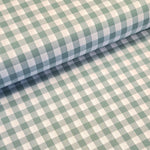 Incredibly versatile, our yarn-dyed* 100% cotton gingham fabric is ideal as a dress fabric and eternally popular for school uniforms, tablecloths, bunting, curtains, aprons, cushions, craft projects, Christmas decorations and much, much more. This being the soft duckegg colourway. Available to buy at Fabric Focus.