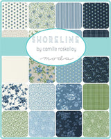 Fat Quarter Bundles.  Beautifully co-ordinated fabrics for all of your sewing projects. Each fat quarter measures approx 50cm x 56cm. Great for cushions, bags, quilts, patchwork, bunting, crafts and SEW much more! This collection features Shoreline by Moda with 6 designs plus 3 co-ordinating Bella Solids.