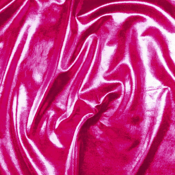 Bright metallic foil on a stretch jersey base cloth - perfect for fashion, costume and crafts . Metallic pink colourway. Available at Fabric Focus Edinburgh.