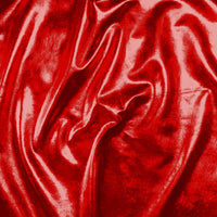 Bright metallic foil on a stretch jersey base cloth - perfect for fashion, costume and crafts . Metallic red colourway. Available at Fabric Focus Edinburgh.