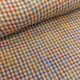 Close-up of plaid fabric with multicolor pattern