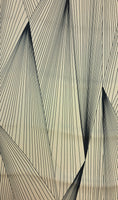 A striking print of multiple black lines on a cream background.  Sold in half metre increments at Fabric Focus Edinburgh.