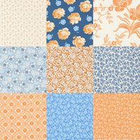 Fat Quarter Bundles.
Each fat quarter measures approx 50cm x 56cm. This collection features the orange and blue collection, Denim & Daisies for Moda.