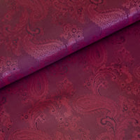 Fantastic quality paisley design lining fabric in beautiful shades, this being the rich wine colourway. Available at Fabric Focus Edinburgh.