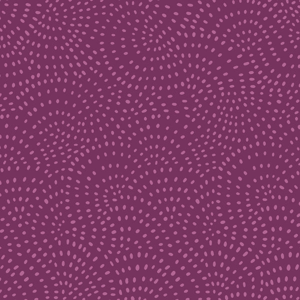 Twist is a modern blender cotton fabric from Dashwood studios with small spots available in many striking shades. This being the Plum colourway. Available in store and online at Fabric Focus Edinburgh.