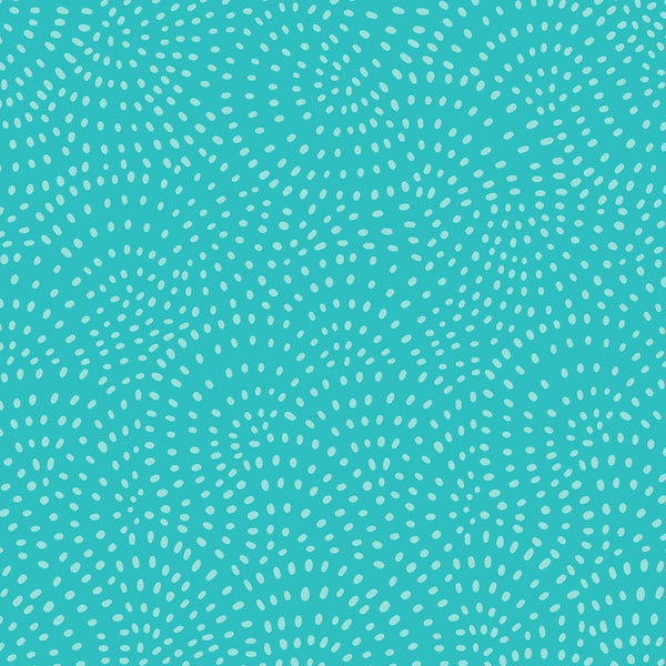 Twist is a modern blender cotton fabric from Dashwood studios with small spots available in many striking shades. This being the Turquoise colourway. Available in store and online at Fabric Focus Edinburgh.