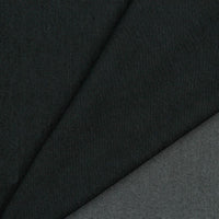 Mid-weight polyester and recycled cotton mix denim with a hint of stretch. Available in 3 indigo shades, as well as this classic black and ideal for clothing, bag making and lighter furnishing applications. Available to buy in half metre increments.