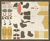 Pattern sheet for creating farm animal figures with cut-out shapes on a beige background.