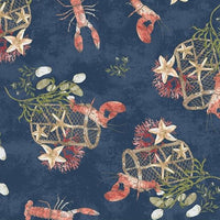 Inspired by oceans and marine life, Katy Hackney of Hackney and Co skillfully created Sea and Shore. This collection is an ode to life on the coast with well-worn lobster pots in a serene shoreline palette of navy. Available in quarter metre increments at Fabric Focus Edinburgh.