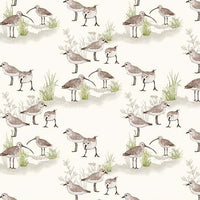 Inspired by oceans and marine life, Katy Hackney of Hackney and Co skillfully created Sea and Shore. This collection is an ode to life on the coast with long billed curlews in a serene shoreline palette of cream. Available in quarter metre increments at Fabric Focus Edinburgh.