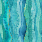 Ebb & Flow is a gorgeous new collection of teals, turquoise and black with metallic accents. This being the Cascade design featuring waves of colour.  Sold in quarter metre increments.