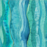 Ebb & Flow is a gorgeous new collection of teals, turquoise and black with metallic accents. This being the Cascade design featuring waves of colour.  Sold in quarter metre increments.