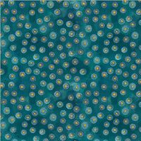 Ebb & Flow is a gorgeous new collection of teals, turquoise and black with metallic accents. This being the geometric Spritz design featuring circles of colour picked out with gold .  Sold in quarter metre increments.