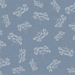 This cute range of cottons is called 'Woodland'. Cute little forest animals and floral and fauna. Cow Parsley  on a blue background. Available to buy in quarter metre increments as well as a fat quarter bundle available from Fabric Focus Edinburgh.