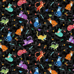 Add a touch of charm and fun to your next project with the Scatter Cool Cats on black cotton fabric. Sold by Fabric Focus Edinburgh in quarter metre increments.