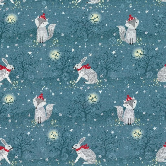 foxes and hares on teal background