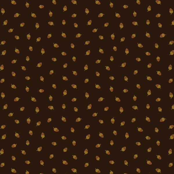 Brown background with small gold acorns pattern