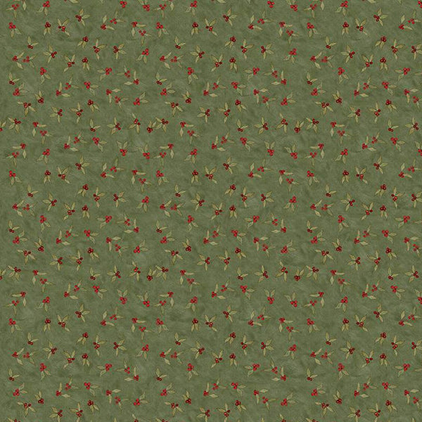 Fabric with small floral pattern on a green background