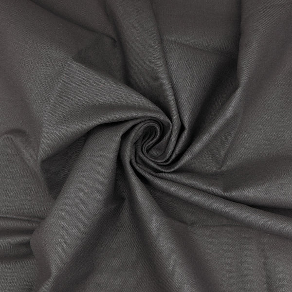 Washed 100% Cotton Canvas available in 20 shades, This being the neutral dark grey colourway
Available to buy in half metre increments at Fabric Focus Edinburgh