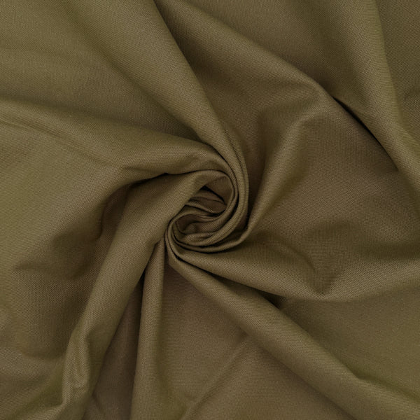 Washed 100% Cotton Canvas available in 20 shades, This being the khaki colourway
Available to buy in half metre increments at Fabric Focus Edinburgh