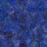 Beautiful bright marbled print with metallic detail throughout. This being royal blue colourway. Available to buy in quarter metre increments at Fabric Focus.