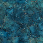 Beautiful bright marbled print with metallic detail throughout. This being teal colourway. Available to buy in quarter metre increments at Fabric Focus.