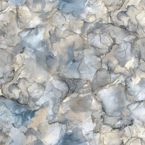 Beautiful bright marbled print with metallic detail throughout. This being silver Vapor colourway. Available to buy in quarter metre increments at Fabric Focus.