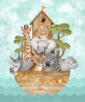 Animal Friends set sale on the Ark in this cute baby panel from Northcott fabrics.  Panel size approx. 90 cm x 112 cm ( 36" x 44" )  Leave as is or add borders to make it bigger! Come see the shop sample in store! . Available at Fabric Focus Edinburgh.